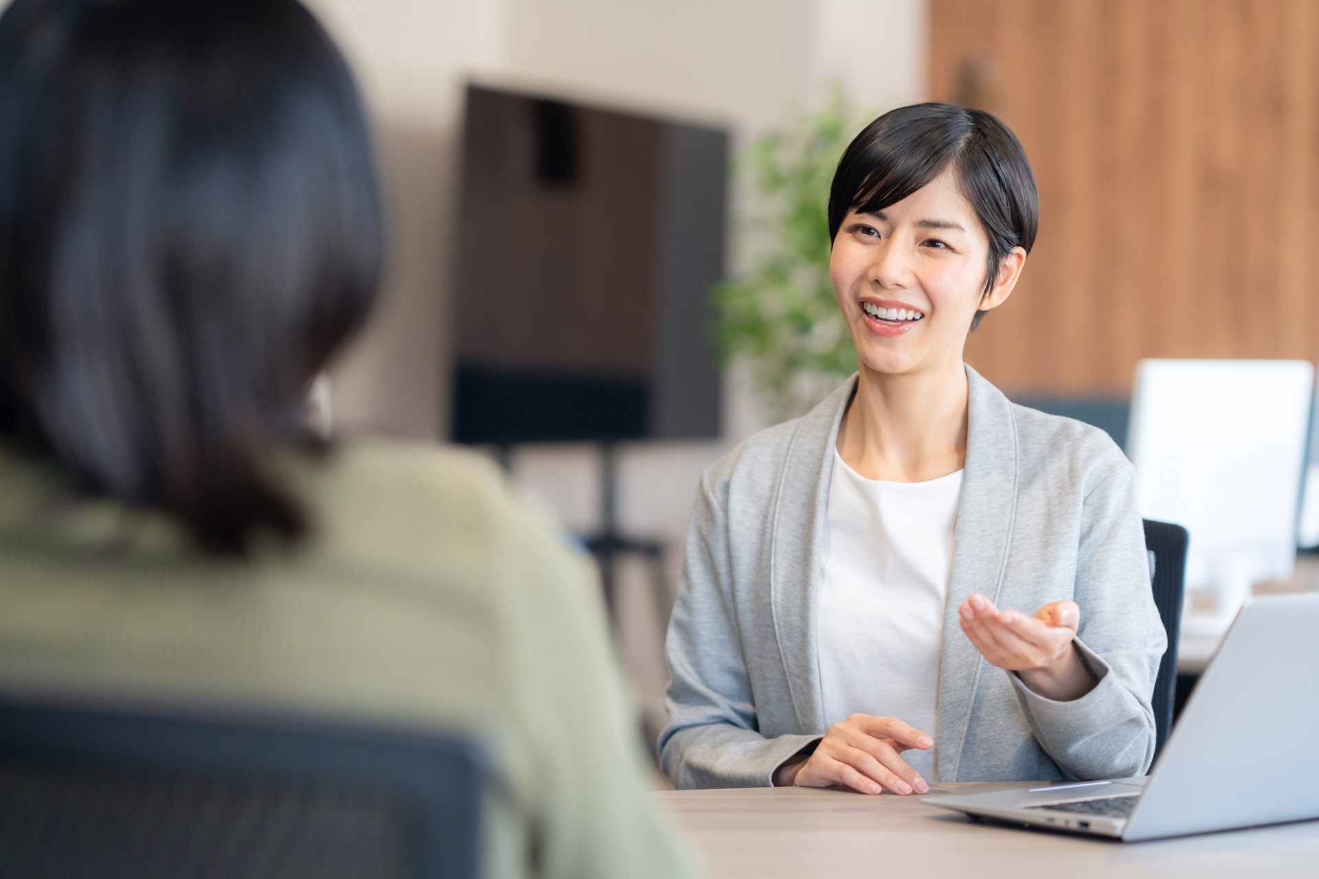 female consultant serving customers